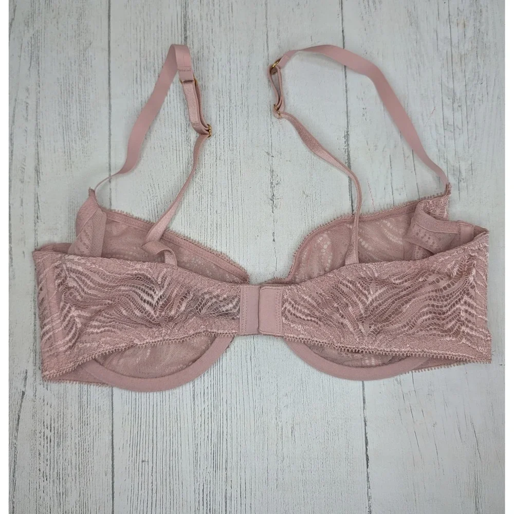 Victoria's Secret Unlined Demi Bra Lace Sheer Pink 36D Adjustable Straps - Picture 2 of 6